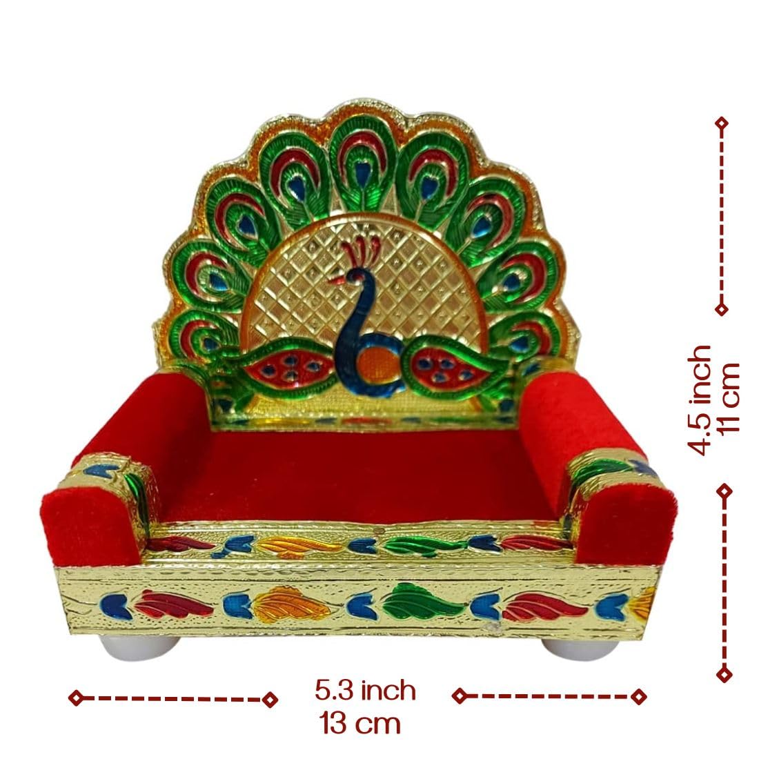 iKonbi Handicraft Wooden Laddu Gopal Meenakari Singhasan for Pooja Mandir,Peacock Swing Jhula Golden, 13x 10x 10cm-1-Pcs