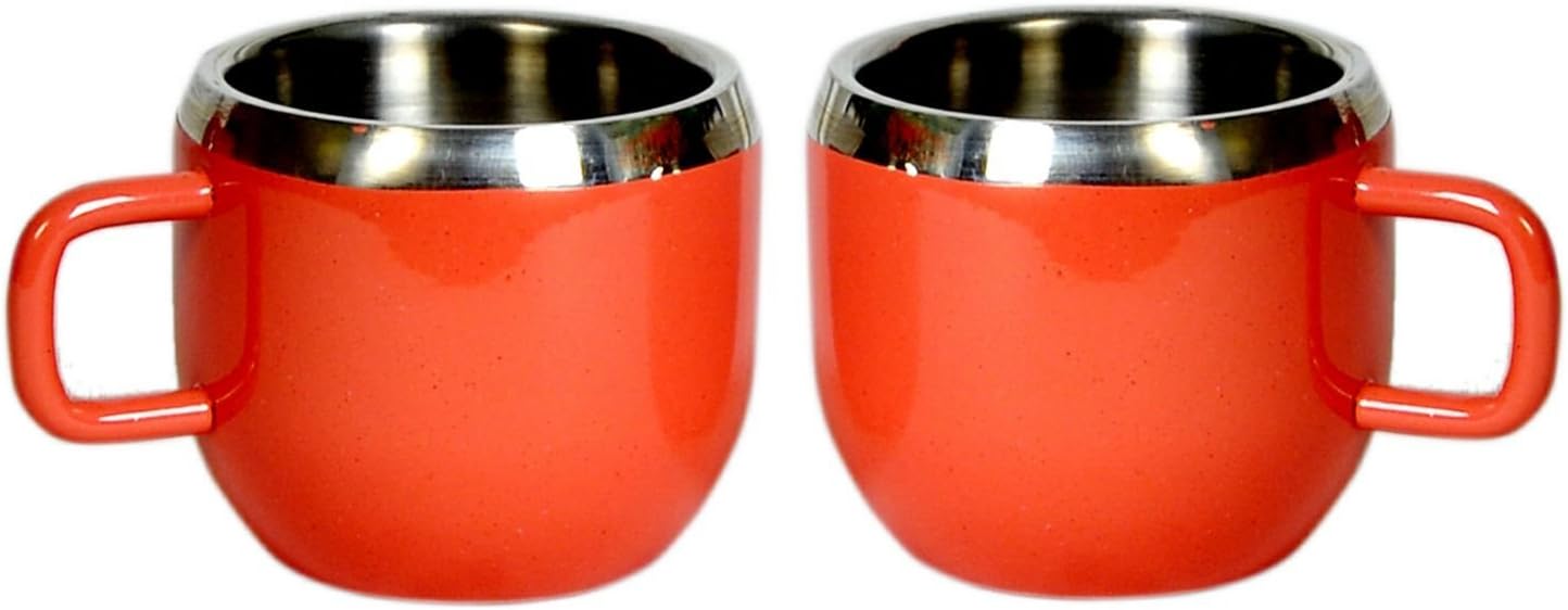 iKonbi Stainless Steel Double Wall 2 Red Warm Tea Cups- Set of