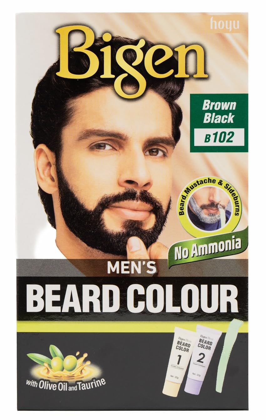 Bigen Men's Beard Colour | No Ammonia Formula with Aloe Extract & Olive Oil (Pack of 3, Be