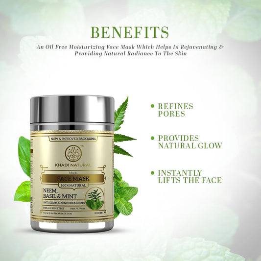 KHADI NATURAL Neem, Basil and Mint Anti Acne FaceMask, 50g