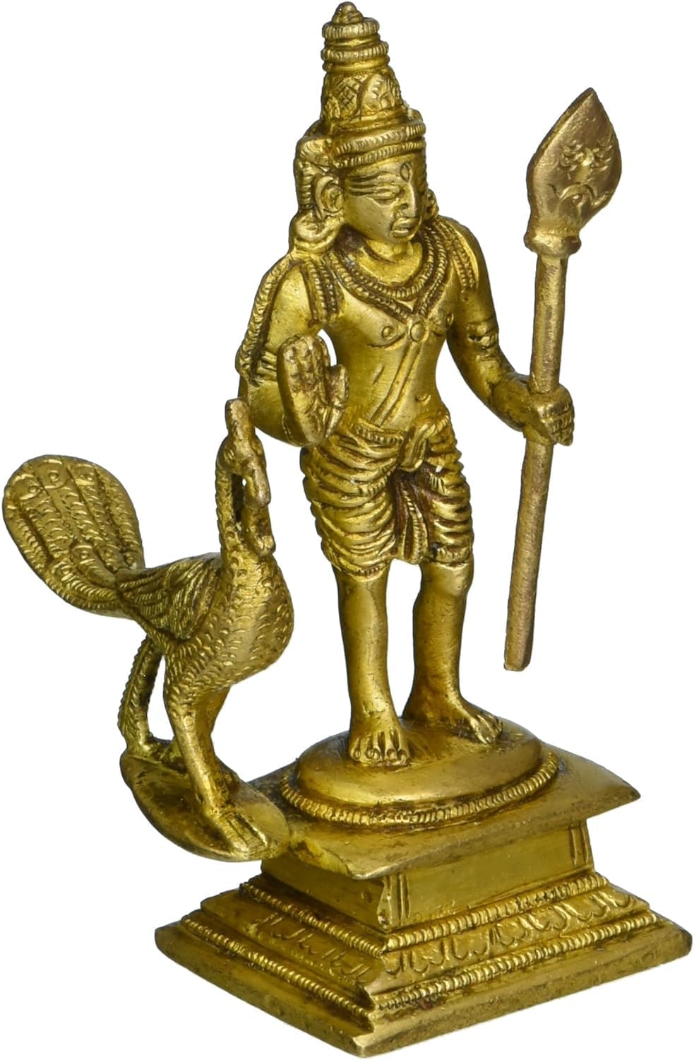 iKonbi Murugan Swami Miniature Statue Brass with Peacock, 2.25 × 3 × 4.3 inches