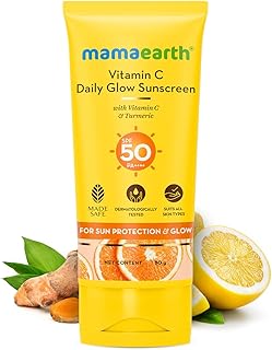Mamaearth Vitamin C Daily Sunscreen with Vitamin C & Turmeric for Sun Protection & glass l