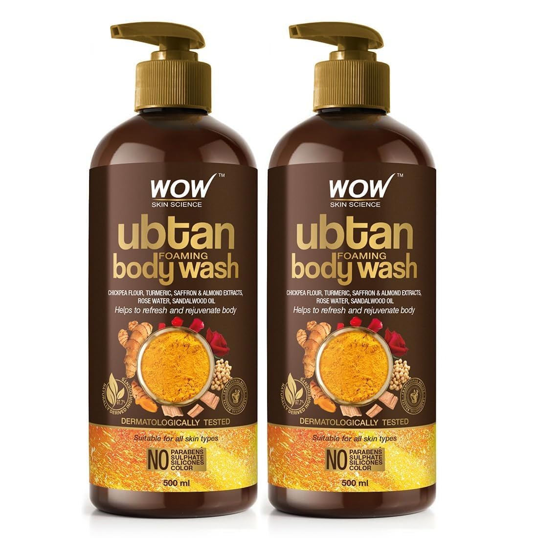 WOW Skin Science Ubtan BodyWash: Pack of 2, 500 ml