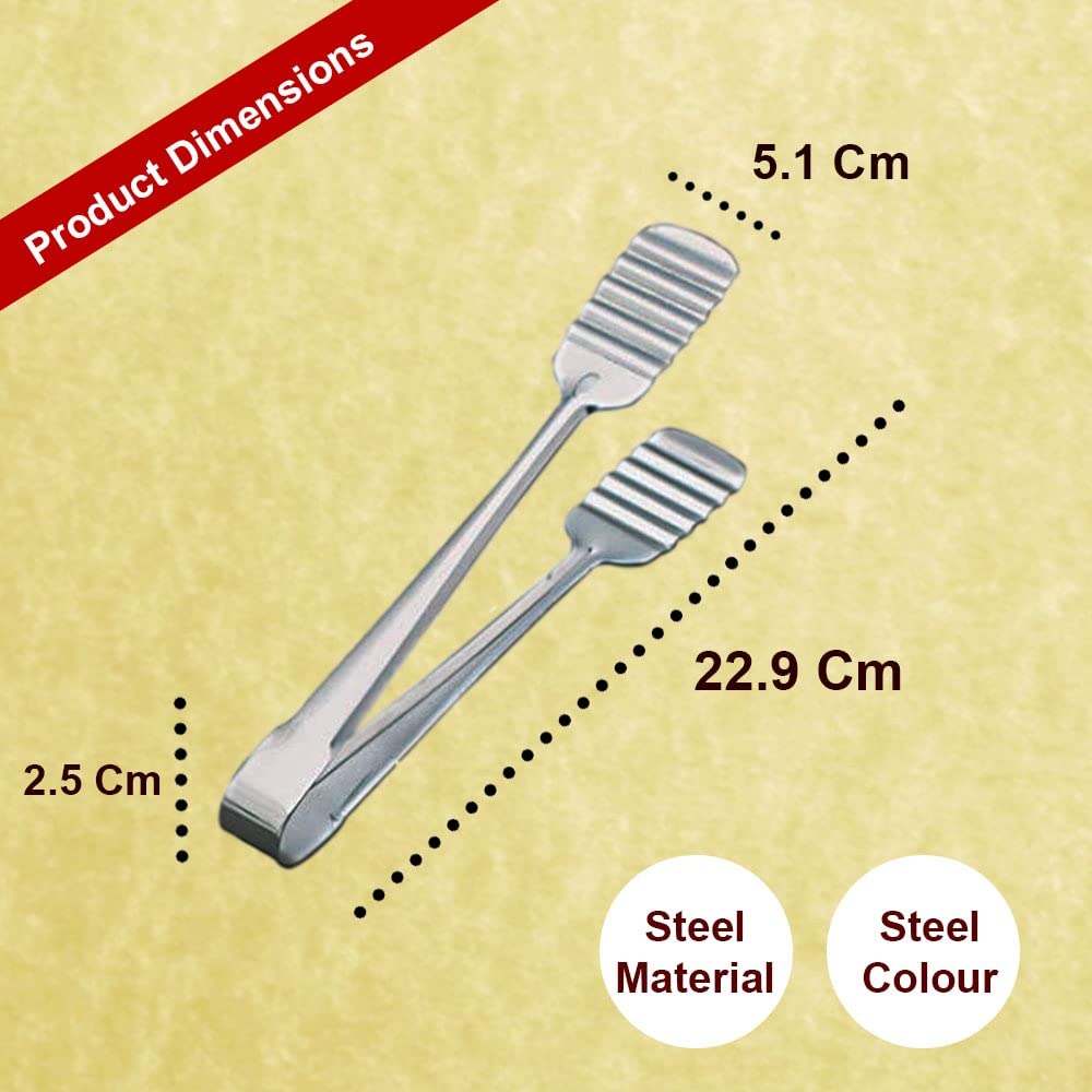 iKonbi 9 Inch Long Buffet Salad Server Roti Chapati Tong Chimta Made of S304 Stainless Steel Sturdy and Strong with Good Grip for Cakes Too