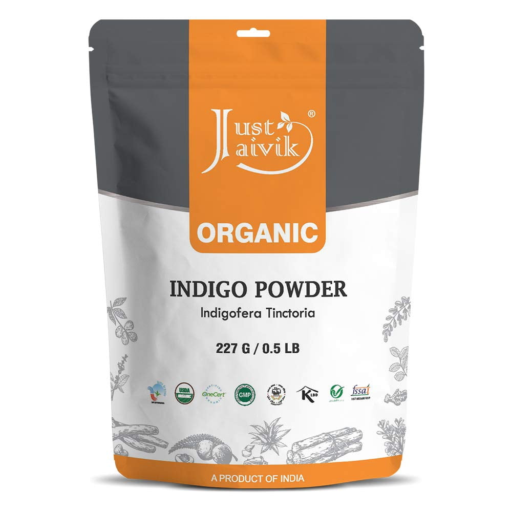 Just Jaivik 100% Organic Indigo Powder - 227 gms / 1/2 LB Pound / 08 Oz - Indigofera Tinct