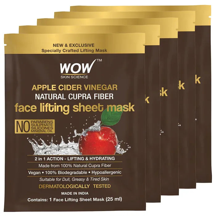 Wow Skin Science Apple Cider Vinegar 2 in 1 Face Lifting Sheet Mask - Controls Oil and Balances Ph Level,