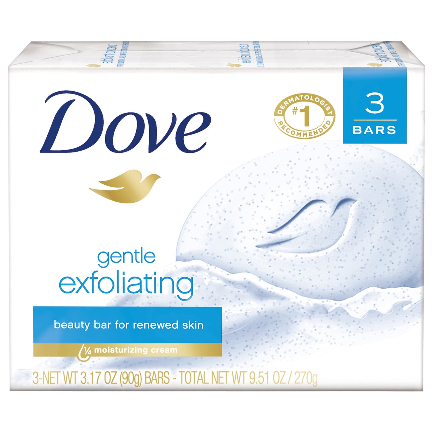 Dove Beauty Bar Gentle Exfoliating With Mild Cleanser, 3.17 oz, 3 Bars
