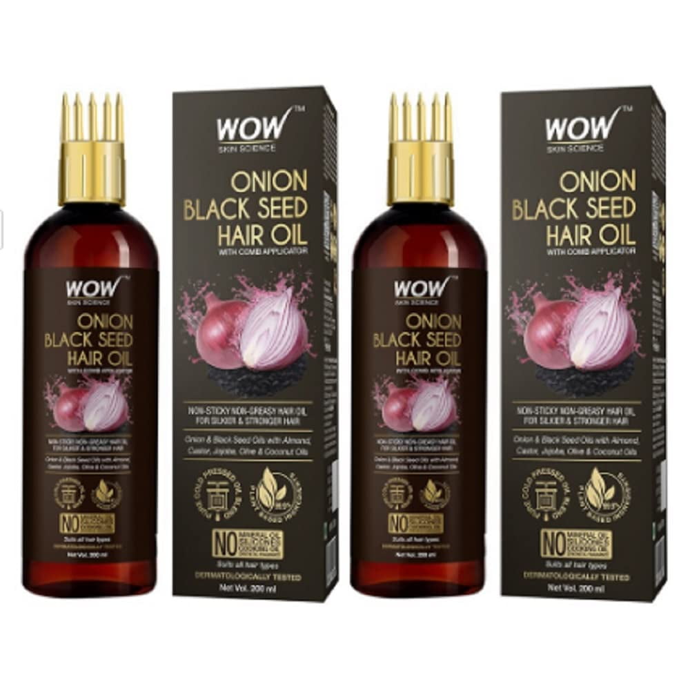 Wow Skin Science Set Of 2 Onion Black Seed HairOil With Comb Applicator