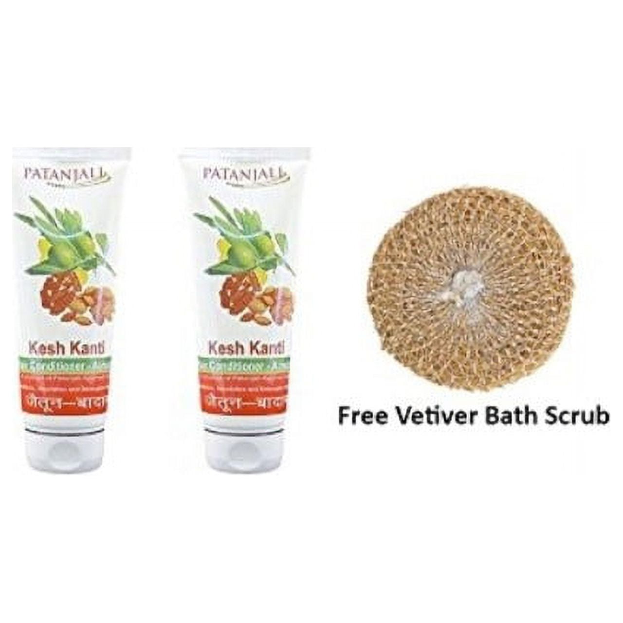 2 x Patanjali Kesh Kanti Hair Conditioner - Almond 100g (3.53 oz) + Free Vetiver Bath Scru