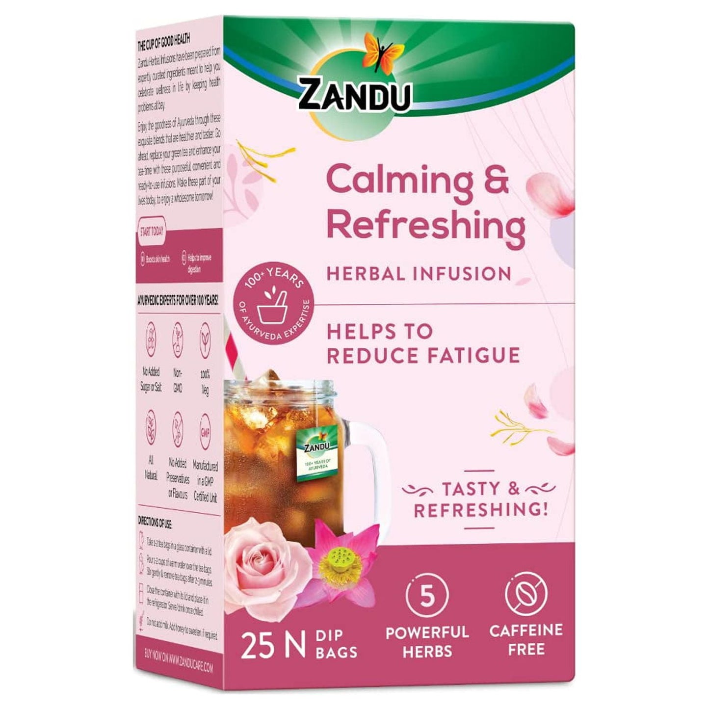 Zandu Calming & Refreshing Herbal Infusion Tea - 25 Tea Bags | 1st Ayurvedic Iced Herbal T