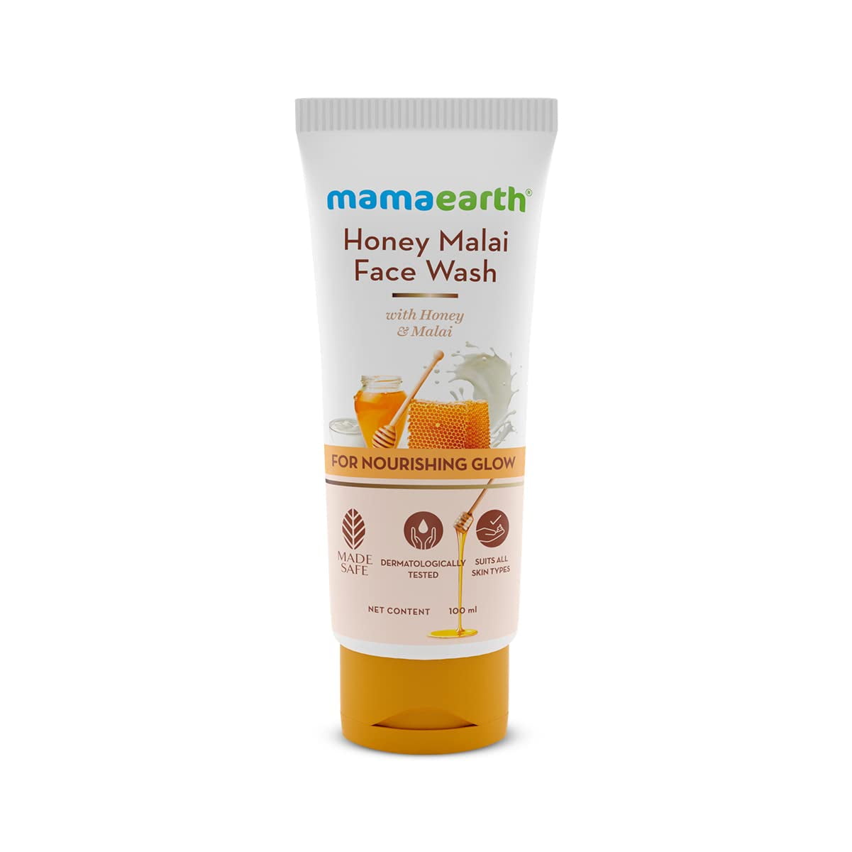 MAMAEARTH Honey Malai FaceWash with Honey & Malai For Nourishing Glow 100 ml | For all ski