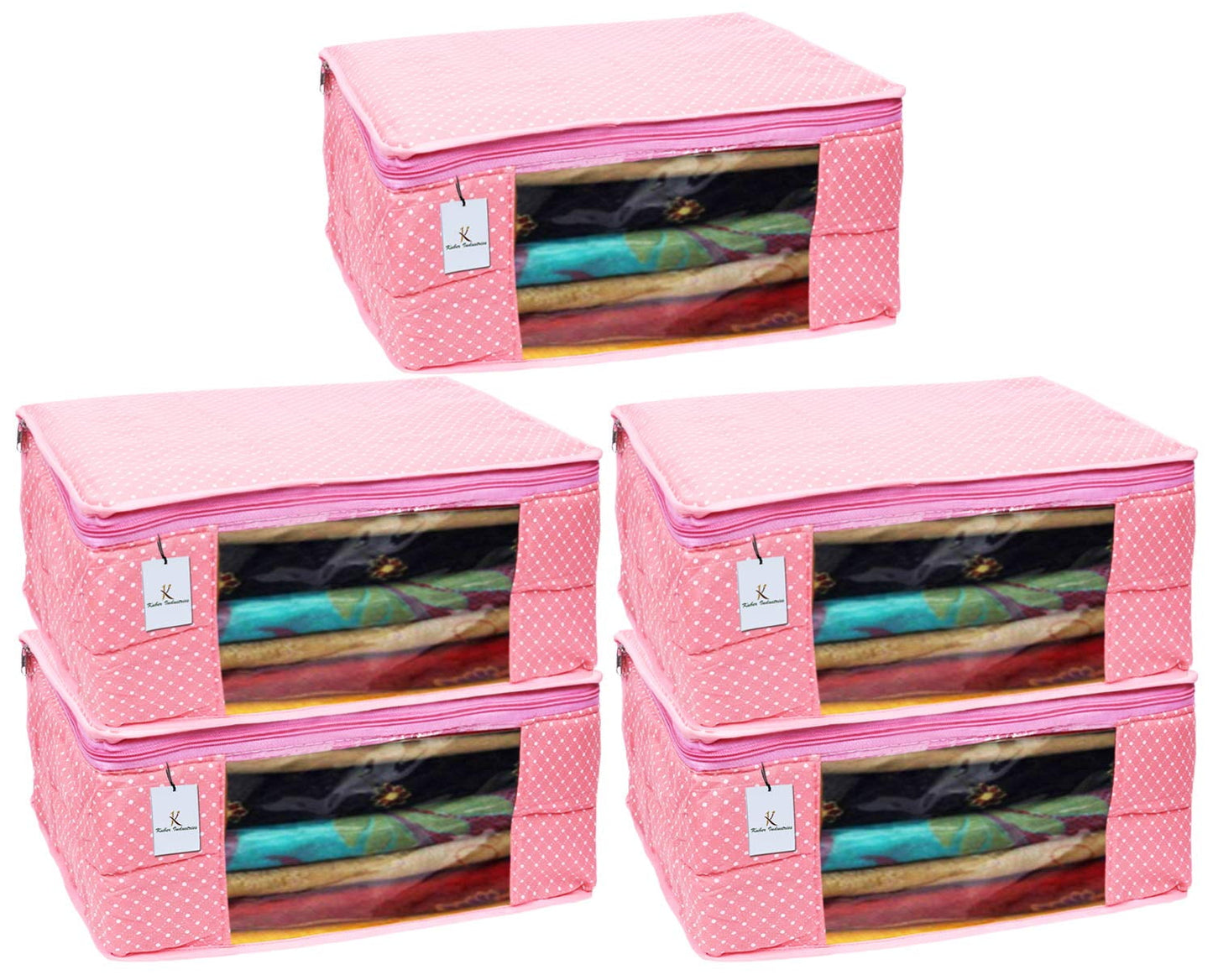 Kuber Industries Polka Dots 5 Piece Cotton 3 Layered Quilted Saree Cover