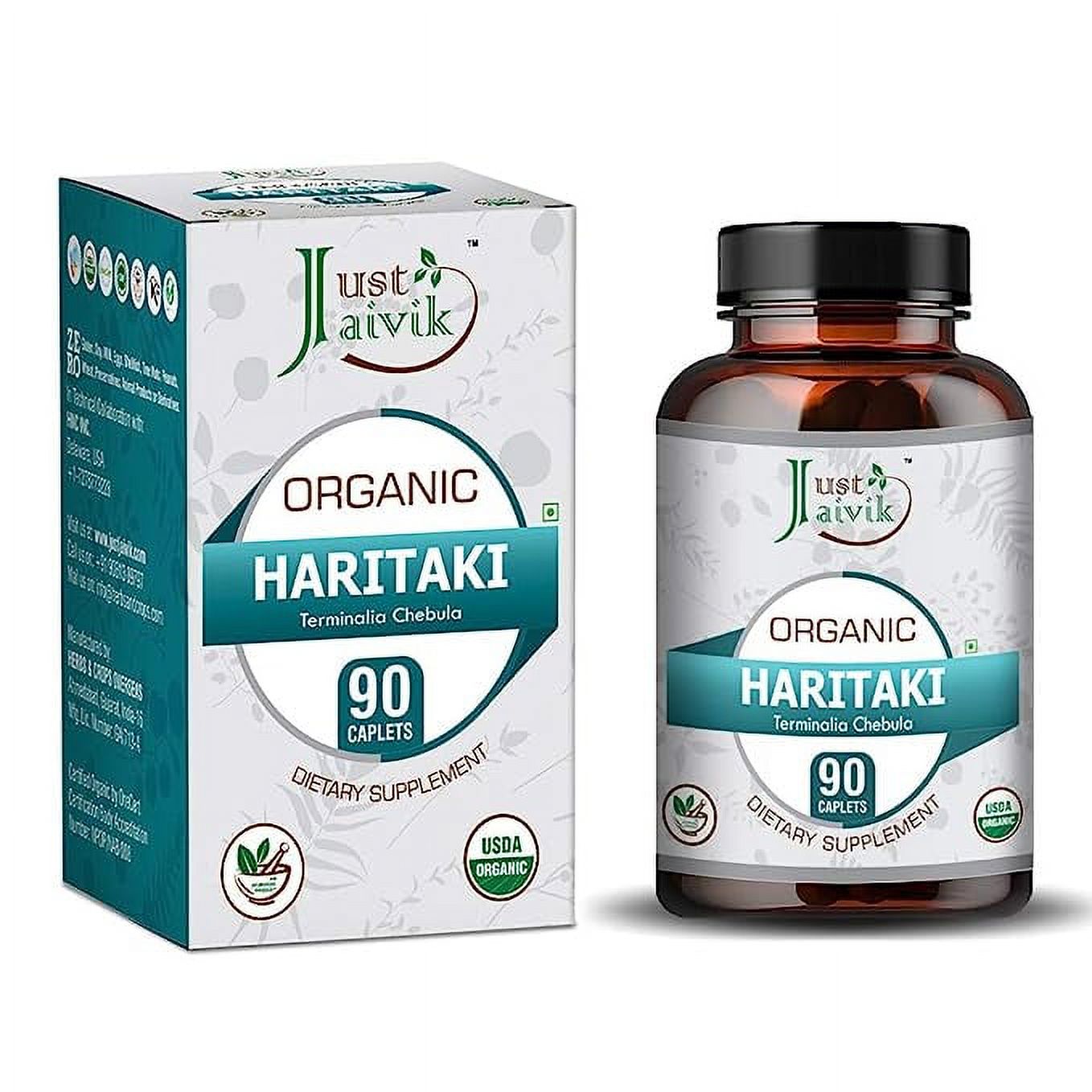 Just Jaivik Organic Haritaki Tablets 750mg 90 Tablets | Detoxification & Rejuvenation for