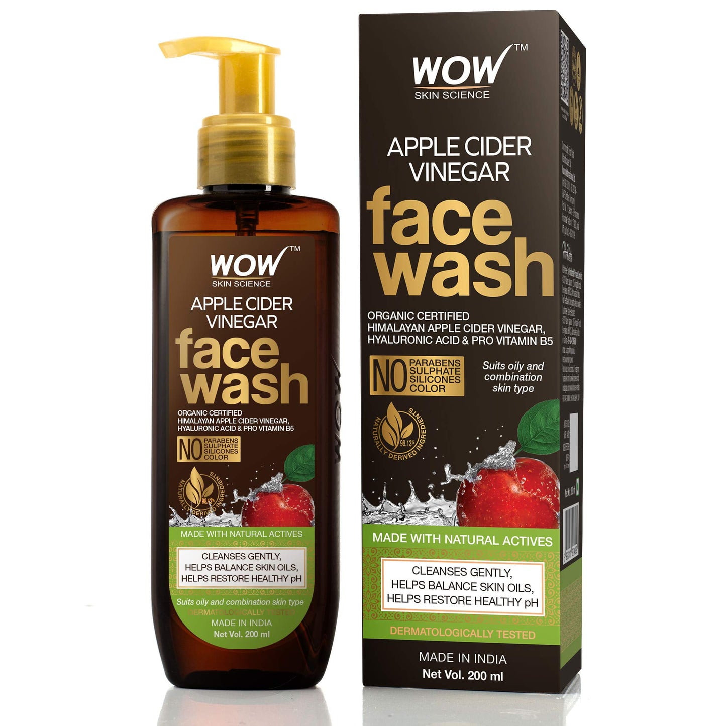 WOW Skin Science Apple Cider Vinegar FaceWash - No Parabens, Sulphate, Silicones & Color (