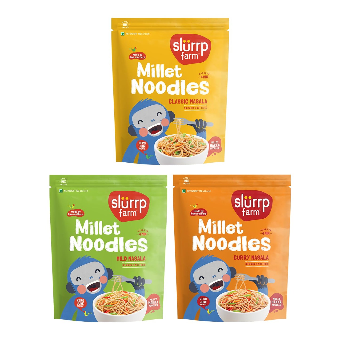 Slurrp Farm No Maida Noodles: 192g, Pack of