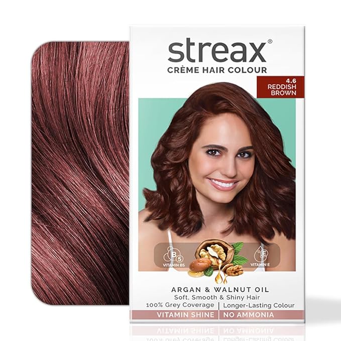 Streax Permanent Hair Colour: 4.6 Reddish Brown, Argan & Walnut Oil,
