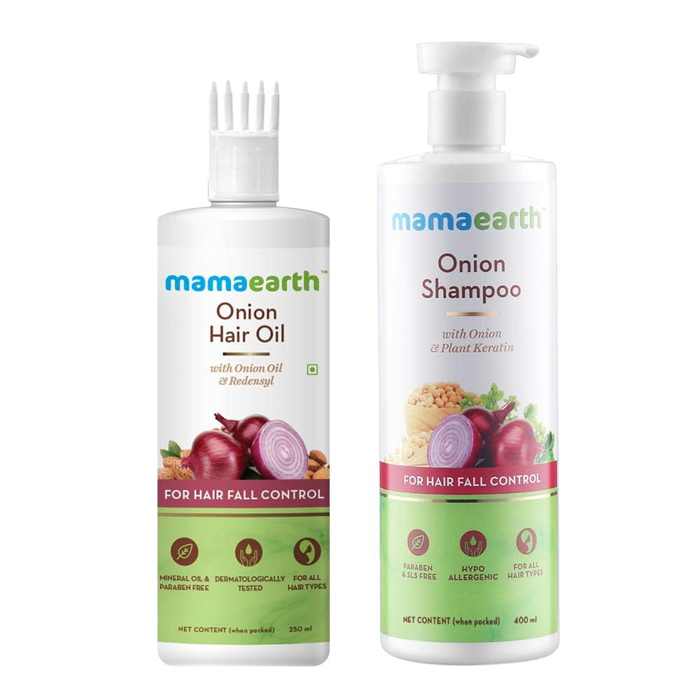 Mamaearth Onion Duo For Hair Fall Control: Onion HairOil 250 ml + Onion Shampoo 400 ml