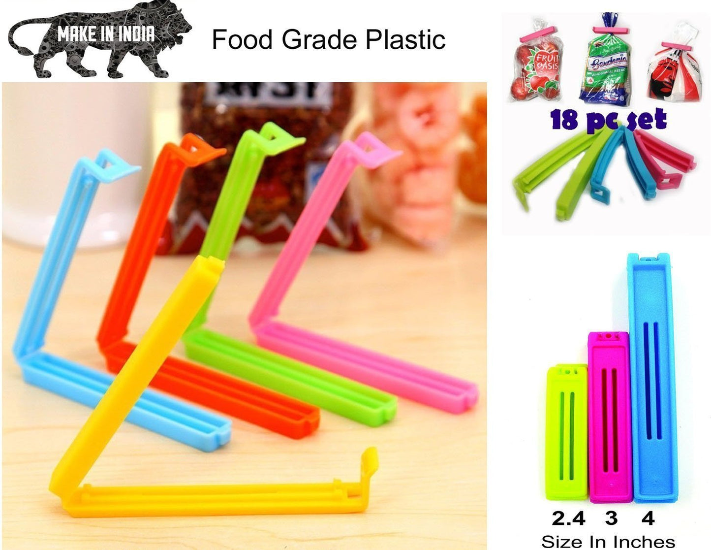 iKonbi Multipurpose Food Snack Plastic Bag Clip Sealer/Packet Sealer Clamps/Manual Vacuum Bag Sealer/Food Pouch Clip/Bag Zipper for Home Kitchen Multicolor -18pc