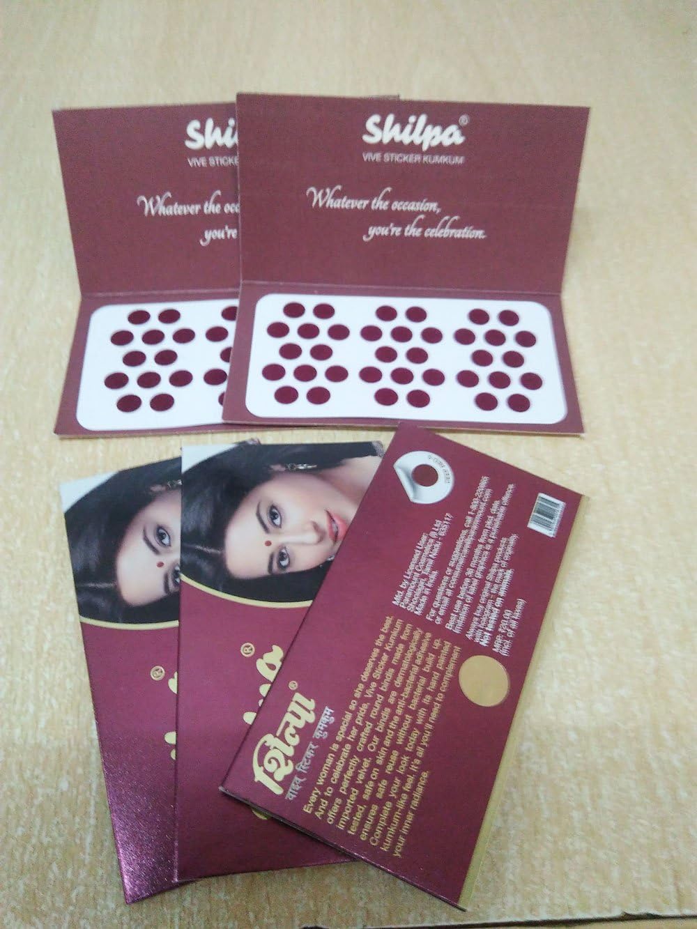 Shilpa Vive Sticker Kumkum, Deep Red, Pack of