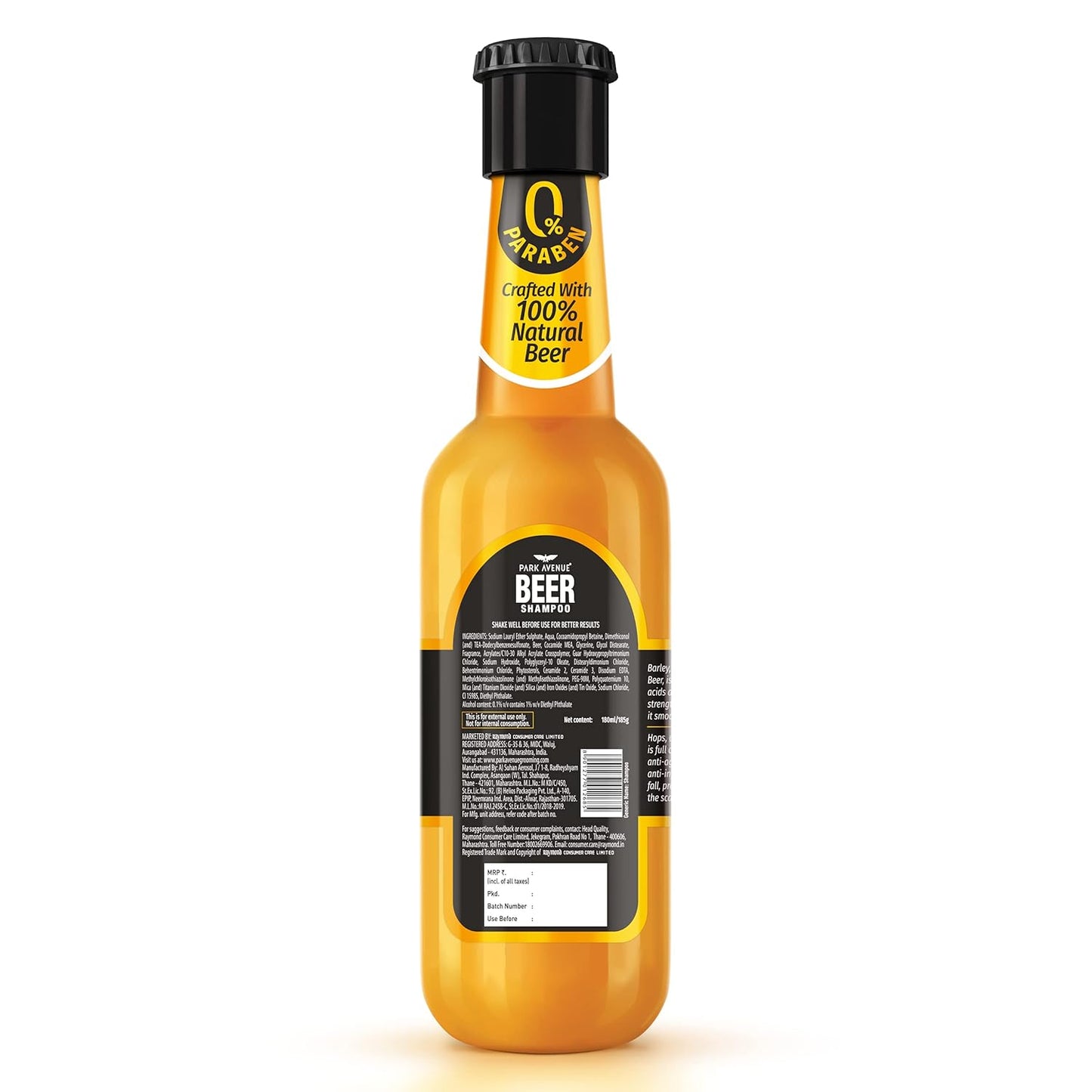 Park Avenue Damage Free Hair Beer Shampoo for Men: Pack of 2, 180 ml each