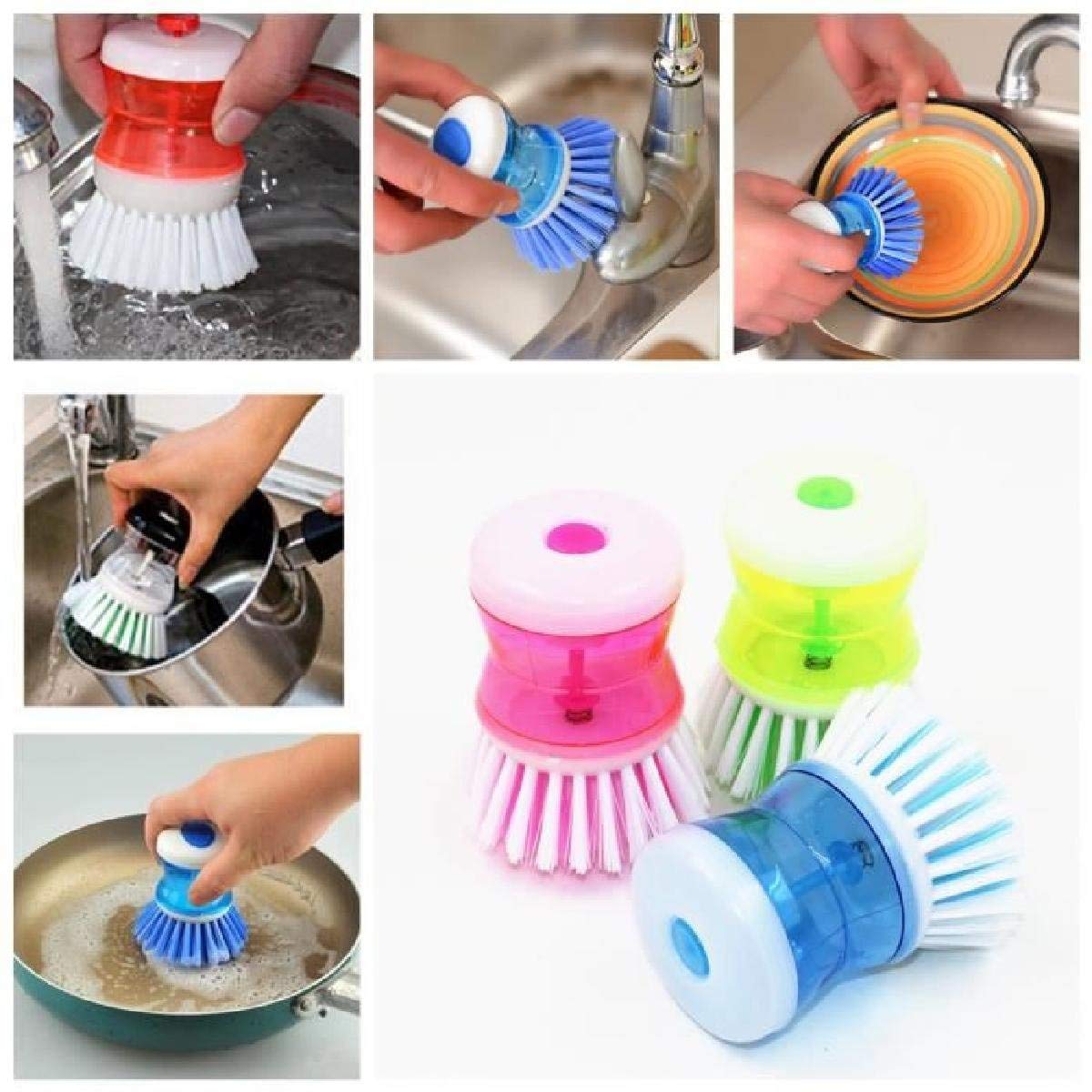 iKonbi 2 Pcs Cleaning Brush with Soap Dispenser for Kitchen Sink Dish Washer Random Colors