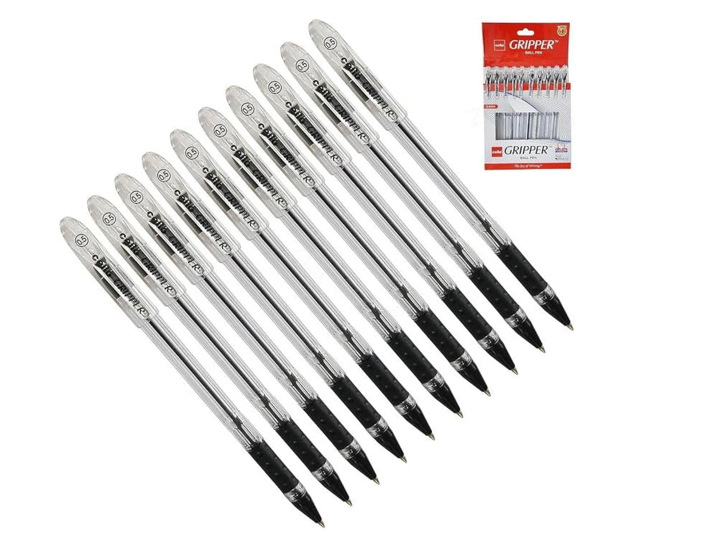 BLACK Ballpoint Pens, Gripper, BLACK, 0.5mm Fine Point,