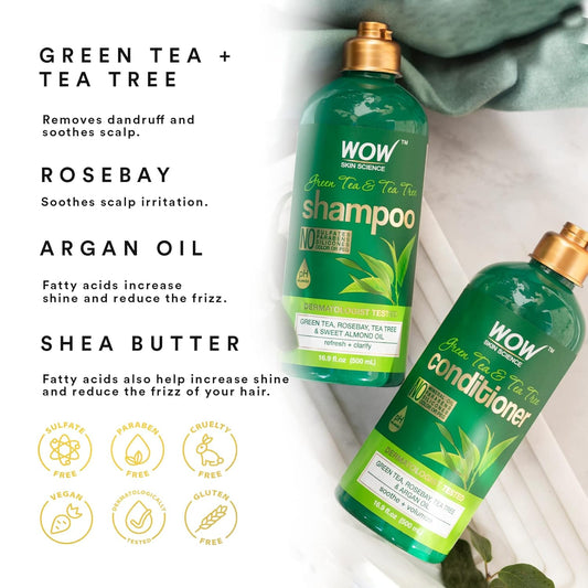 WOW Green Tea & Tea Tree Shampoo & Conditioner Set: 500 ml each