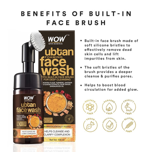 WOW Ubtan Foaming Facial Cleanser: 100 ml with brush