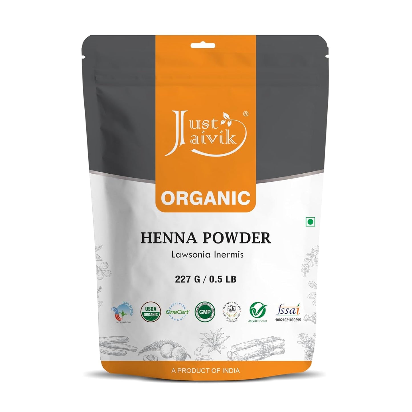 Just Jaivik Organic USDA Certified Henna Powder: