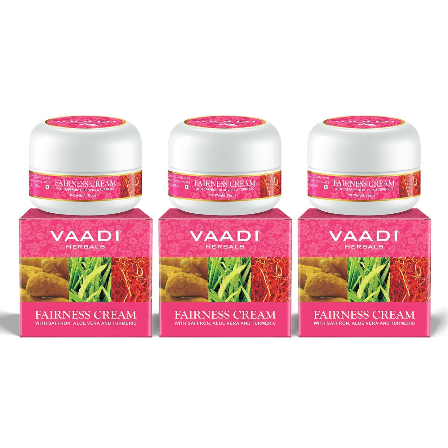 Vaadi Herbals Fairness Cream Saffron, Aloe Vera & Turmeric, 30 g, Pack of