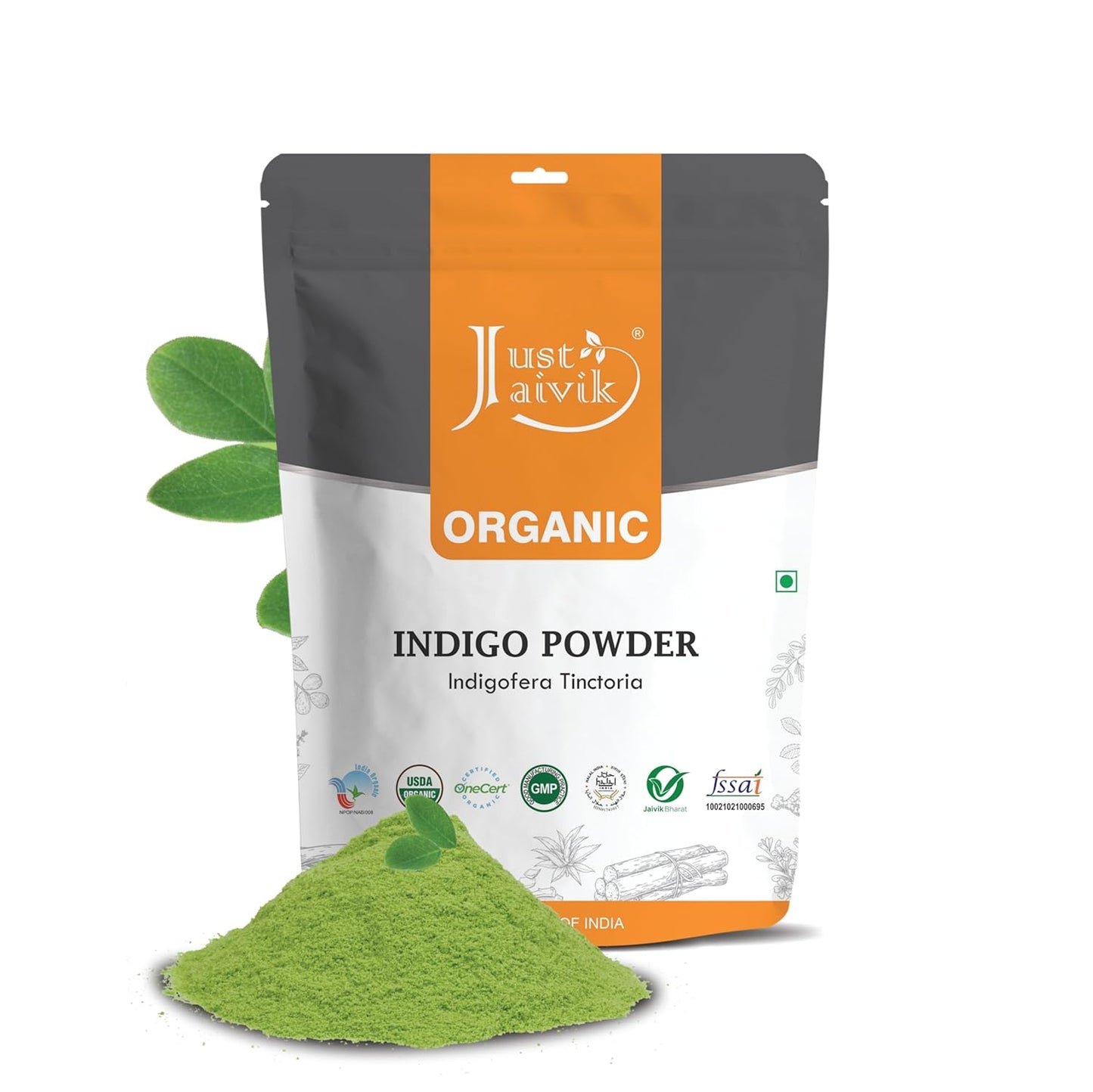 Just Jaivik Organic Indigo Powder: 227g / 0.5 lb / 8 oz, Indigofera Tinctoria, 100%