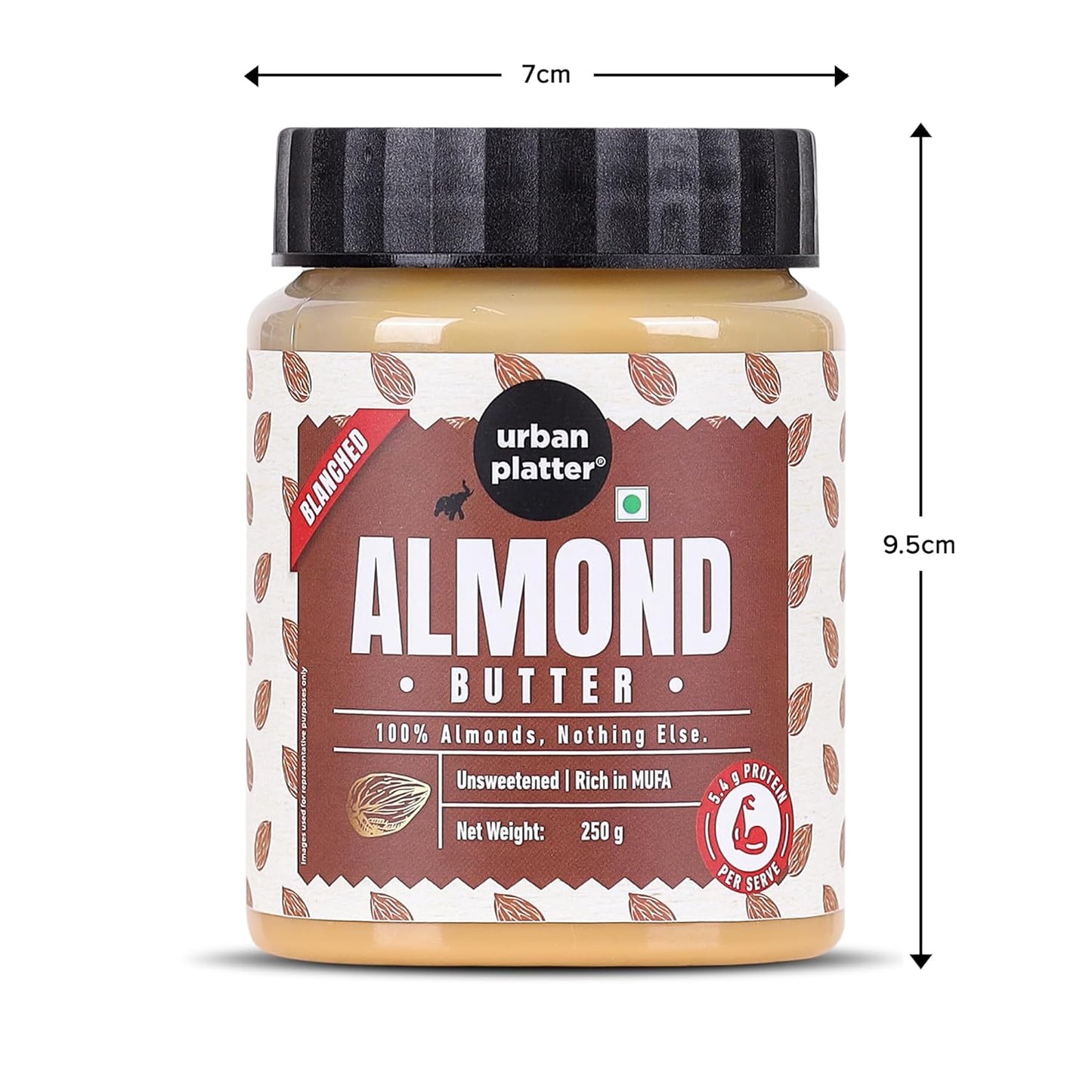 Urban Platter Almond Butter (Without Skin), 250g (Nutty Flavour | Single Ingredient | Keto-Friendly | Blanched Paste)