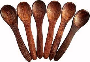 iKonbi Premium Sheesham Wooden Salt/Masala/Tea/Coeffe Spoon Set of 6 - Small Wooden Serving Spoons Condiments Salts Spoons Honey Teaspoon Wooden Cutlery