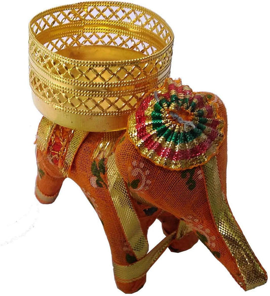 iKonbi Handmade Elephant Tealight Holder Metallic Finish, Handicraft for Bedroom/Dinning Area/Event Decoration Random color, Pack of 2