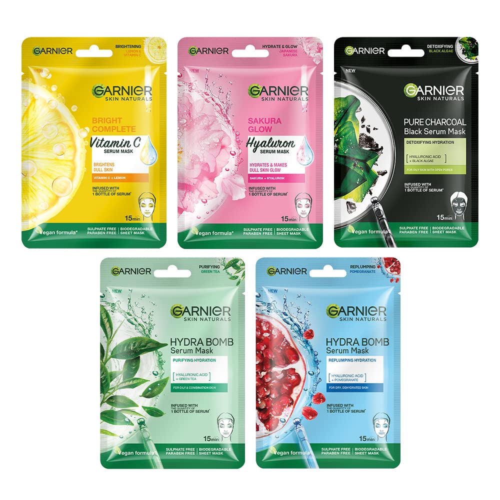 Garnier Skin Naturals, FaceMask Set, Hydrating, Pore Reducing, Brightening, and Enhances G