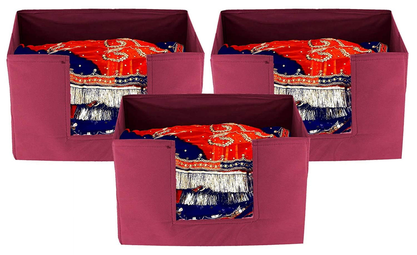 Kuber Industries 3 Pieces Large Capacity Space Saver Closet, Stackable and Foldable Saree