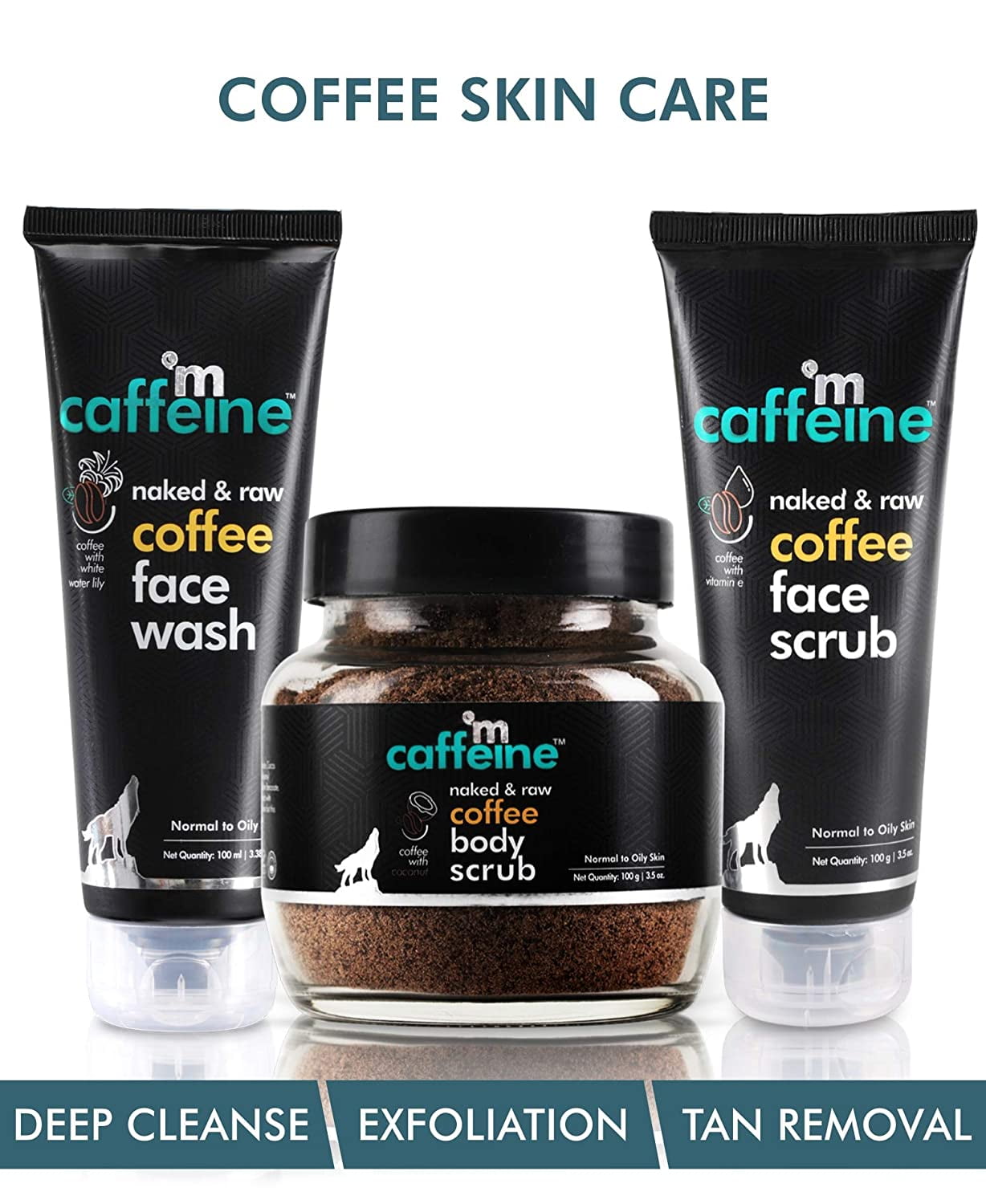 mCaffeine Complete Coffee SkinCare Combo FaceWash(100ml),Body scrub(100gm),face scrub(100g