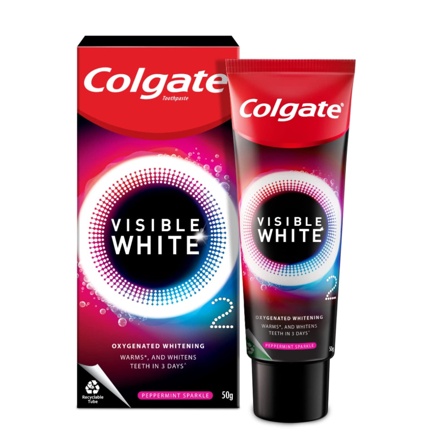 Colgate Visible White O2, Teeth Whitening Toothpaste, Peppermint Sparkle - 1.76 oz