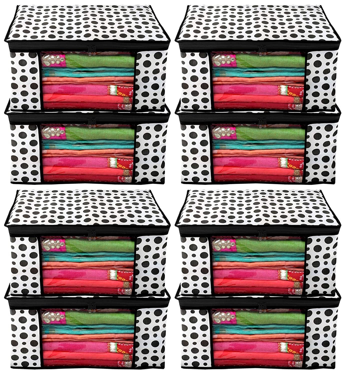 Kuber Industries Polka Dots Design 8 Piece Non Woven Fabric Saree Cover