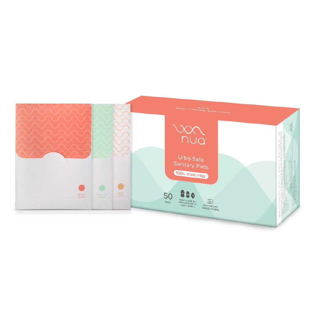 Nua Ultra Safe 50 Sanitary Pads For Women | 3 Sizes In 1: 12 Heavy Flow-Xl+, 20 Medium-Xl