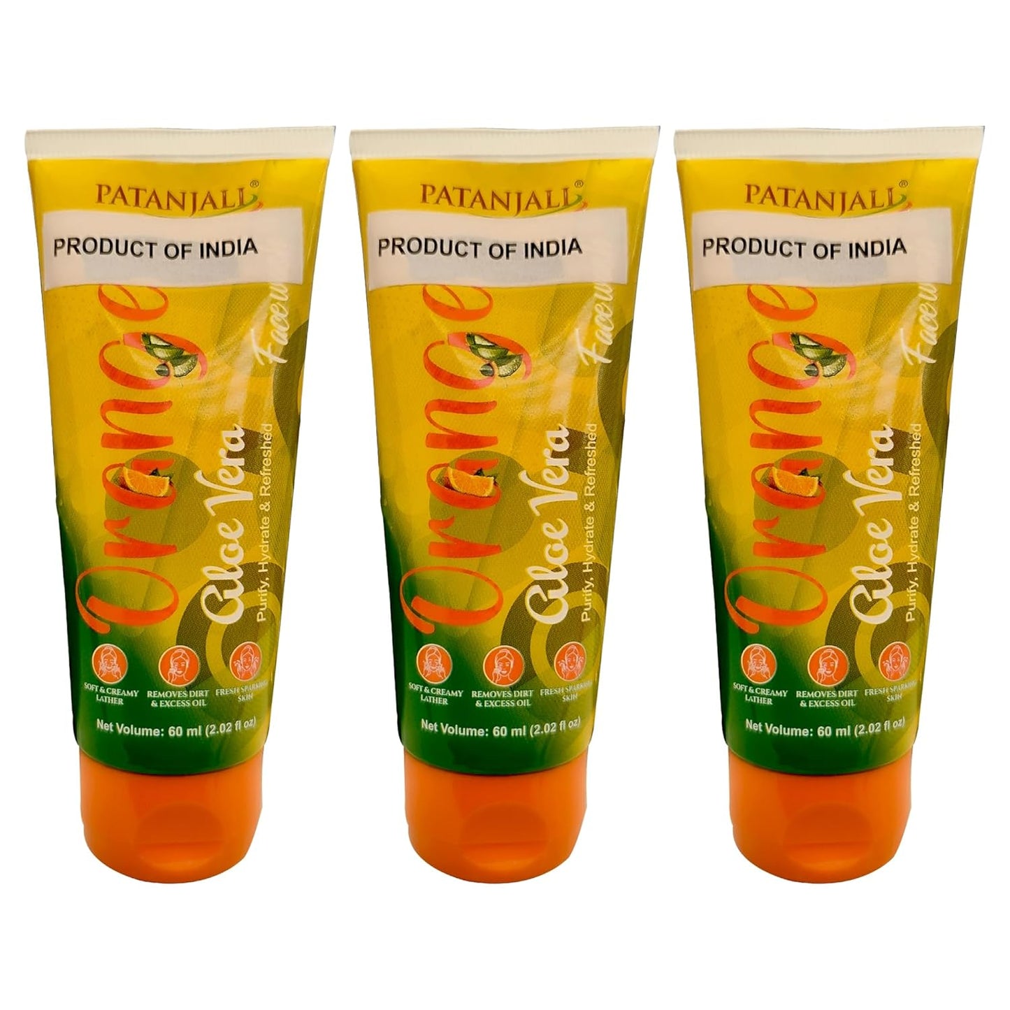 Patanjali FaceWash Orange & Aloe Vera: 60g, Pack of