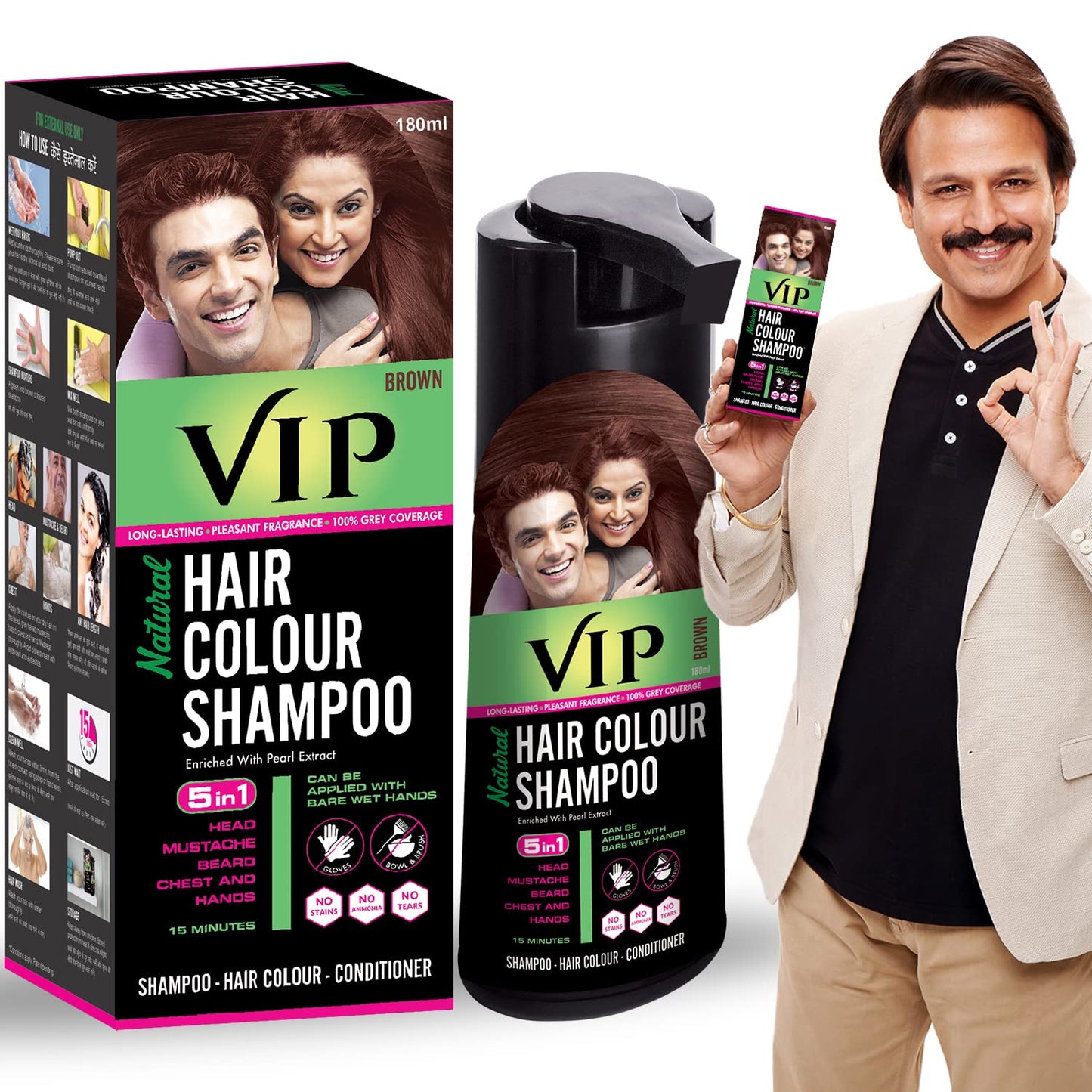 Avoka Naturals VIP Hair Colour Shampoo 180ml (Brown)