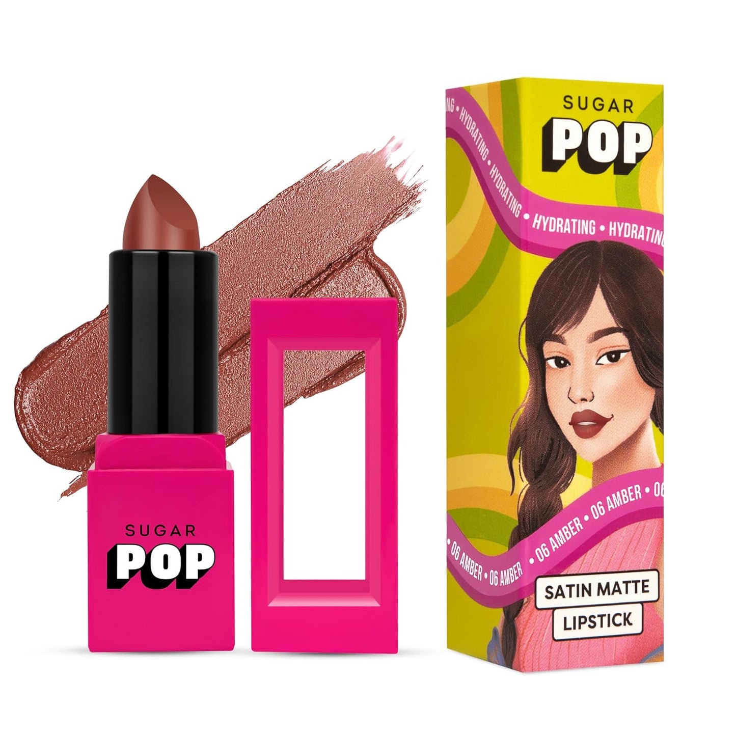Sugar Pop Satin Matte Lipstick: 06 Amber True Brown, 3