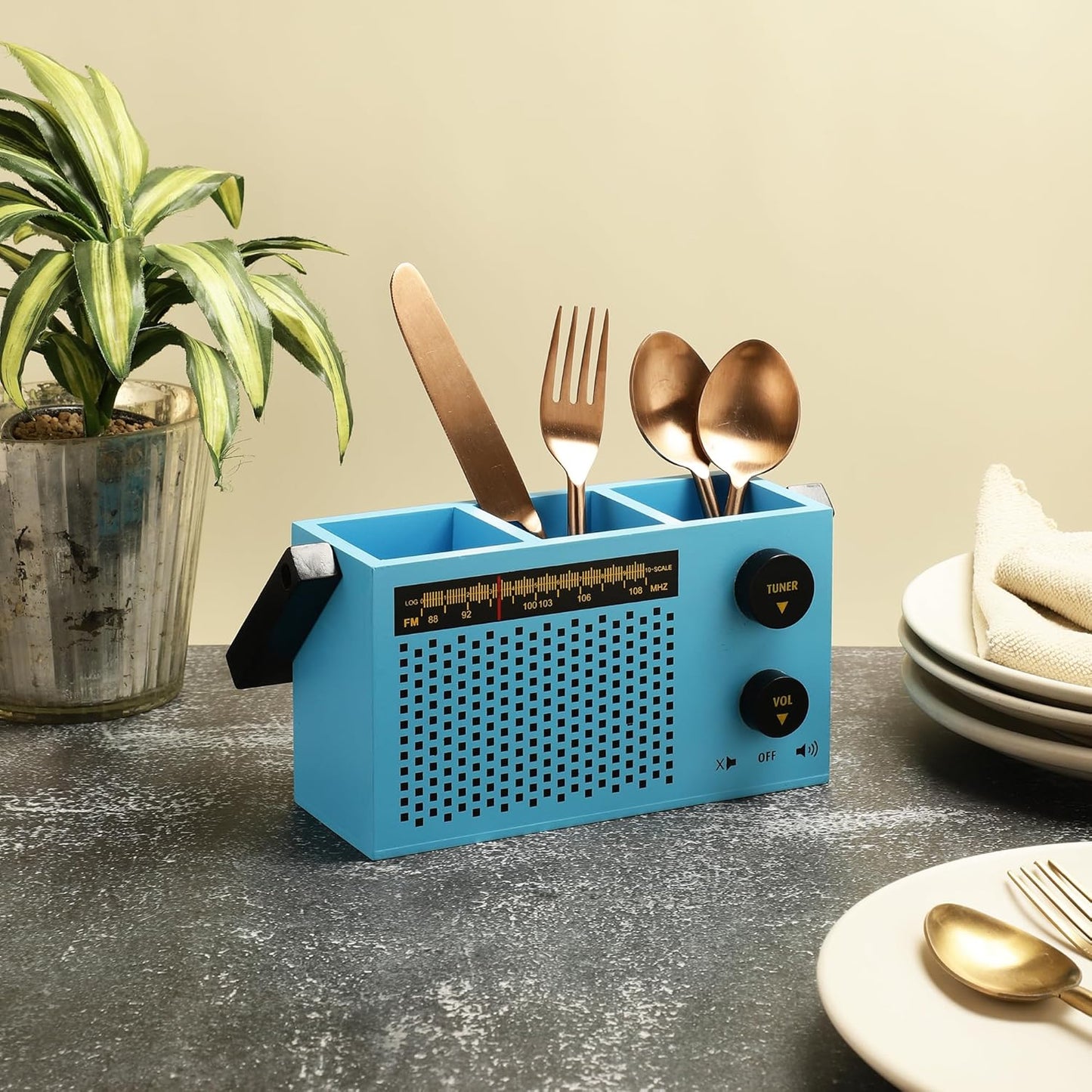 EK DO DHAI (DEVICE) Retro Wooden Cutlery Holder Countertop Dining Table Kitchen Table for