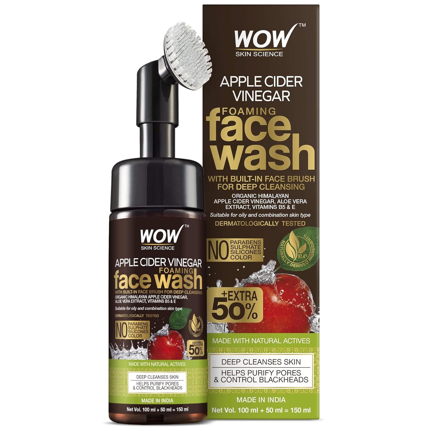 WOW Apple Cider Vinegar Foam Face Wash & Brush: 150