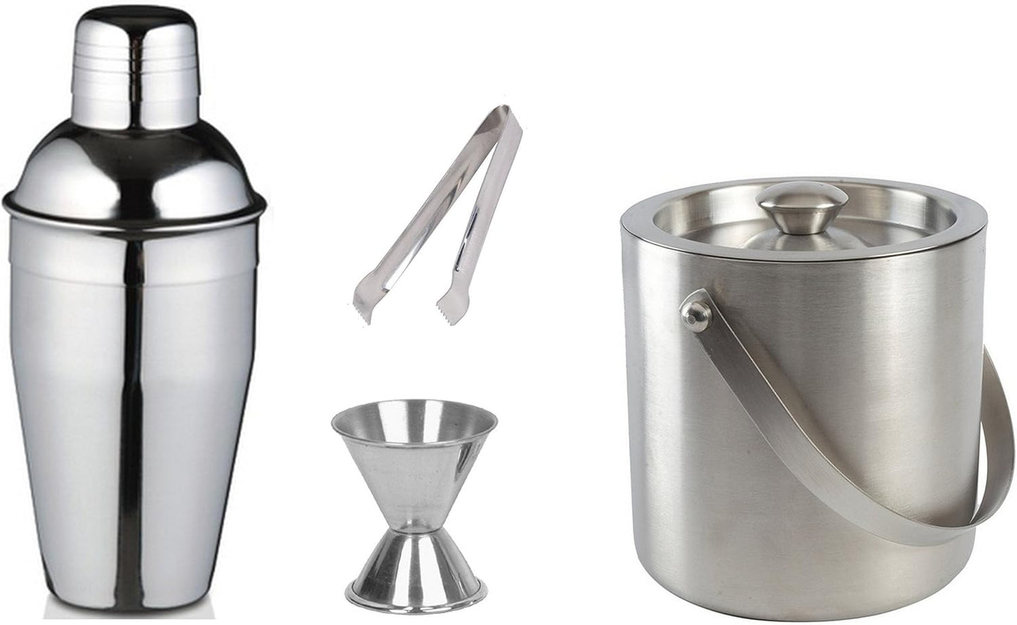 iKonbi 4 Piece Bar Set Large - Cocktail Shaker 750 ml, Ice Tong, Ice Bucket 1500 ml and
