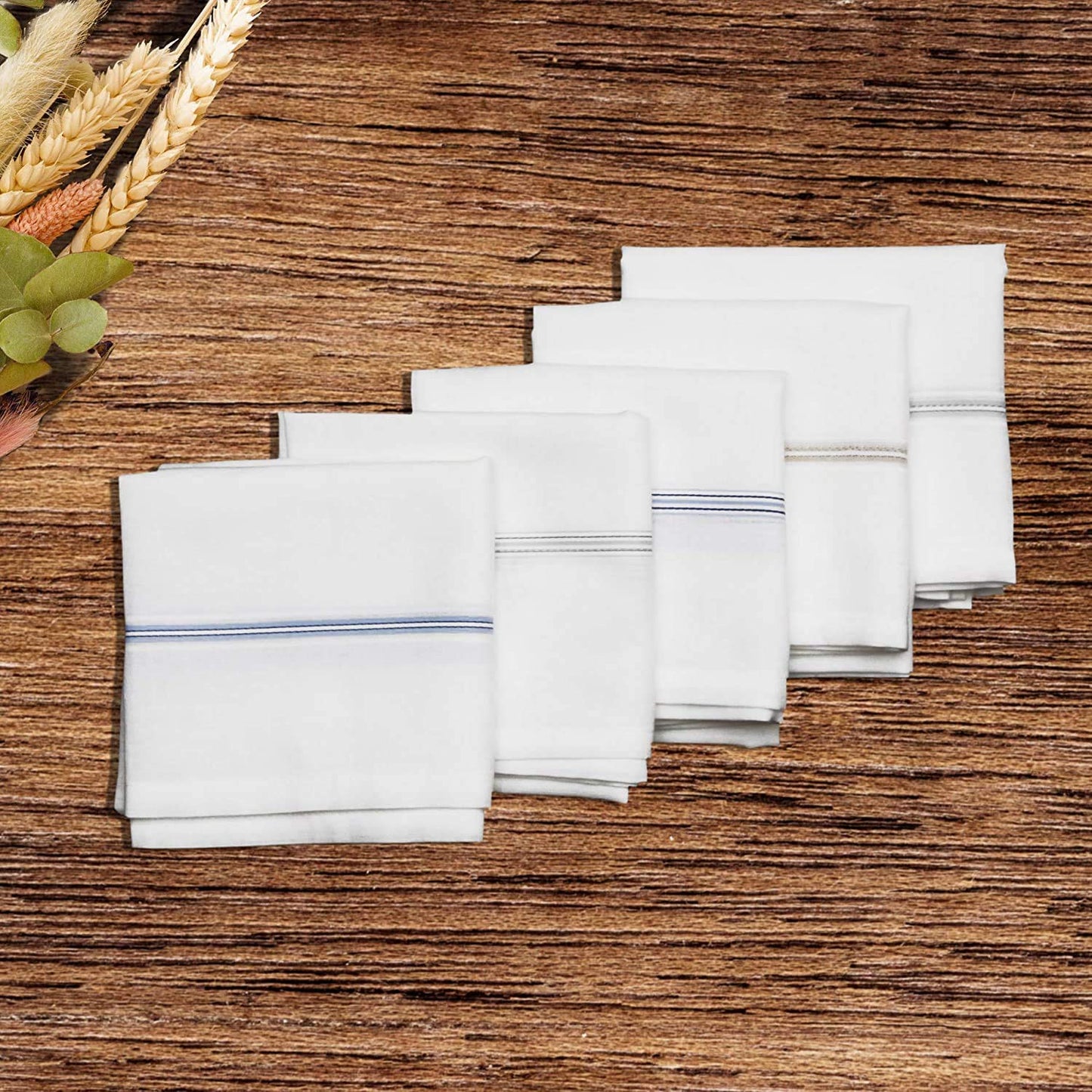 iKonbi Mens Premium White Base Coloured Border Cotton Handkerchief set of 3 piece