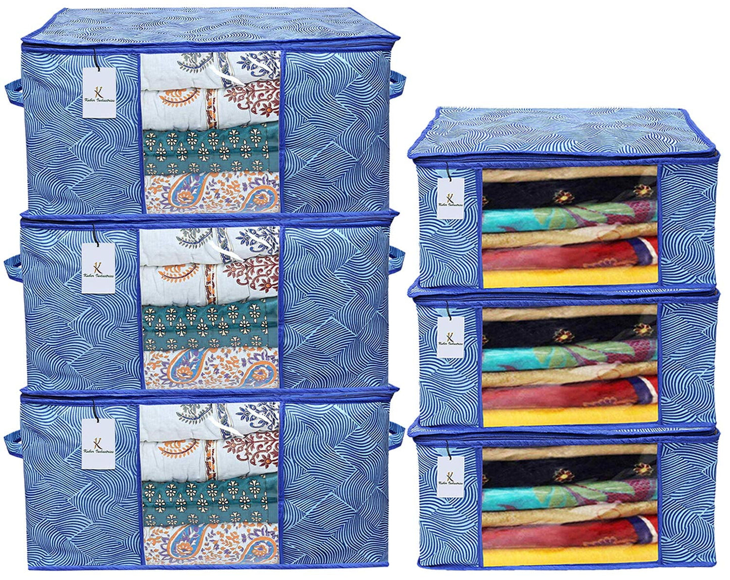 Kuber Industries Laheriya Printed Non Woven 3 Pieces Saree Cover and 3 Pieces Underbed Sto