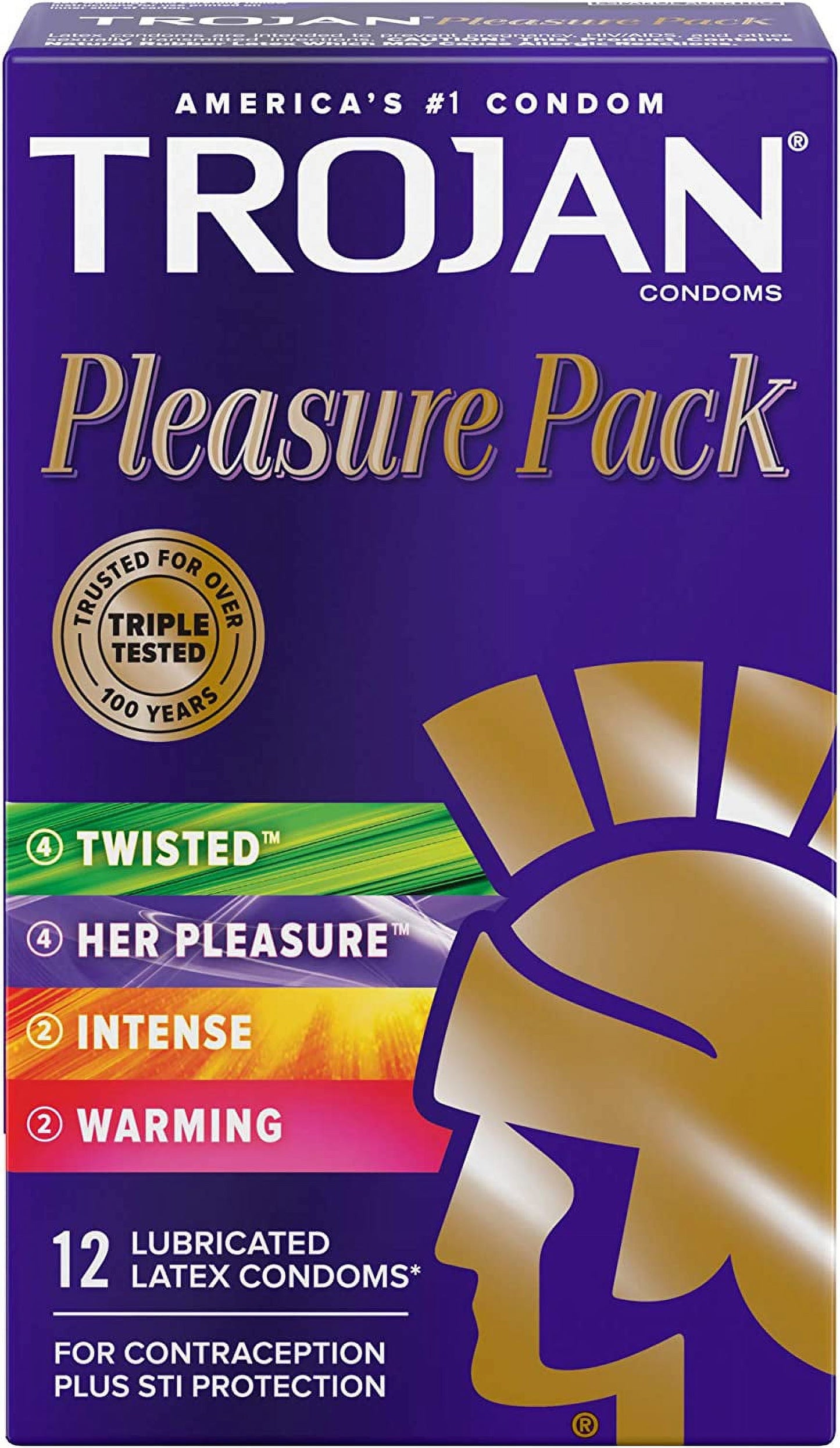 TROJAN Pleasure Variety Pack Lubricated Condoms, 12 Count