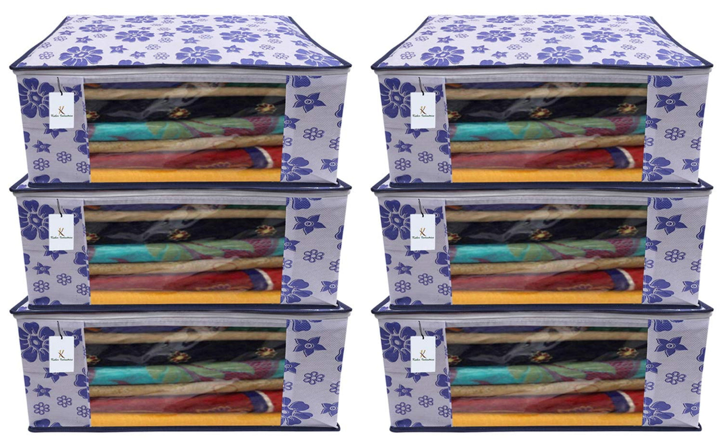 Kuber Industries 6 Piece Non Woven Saree Cover Set, Royal Blue, Large Size
